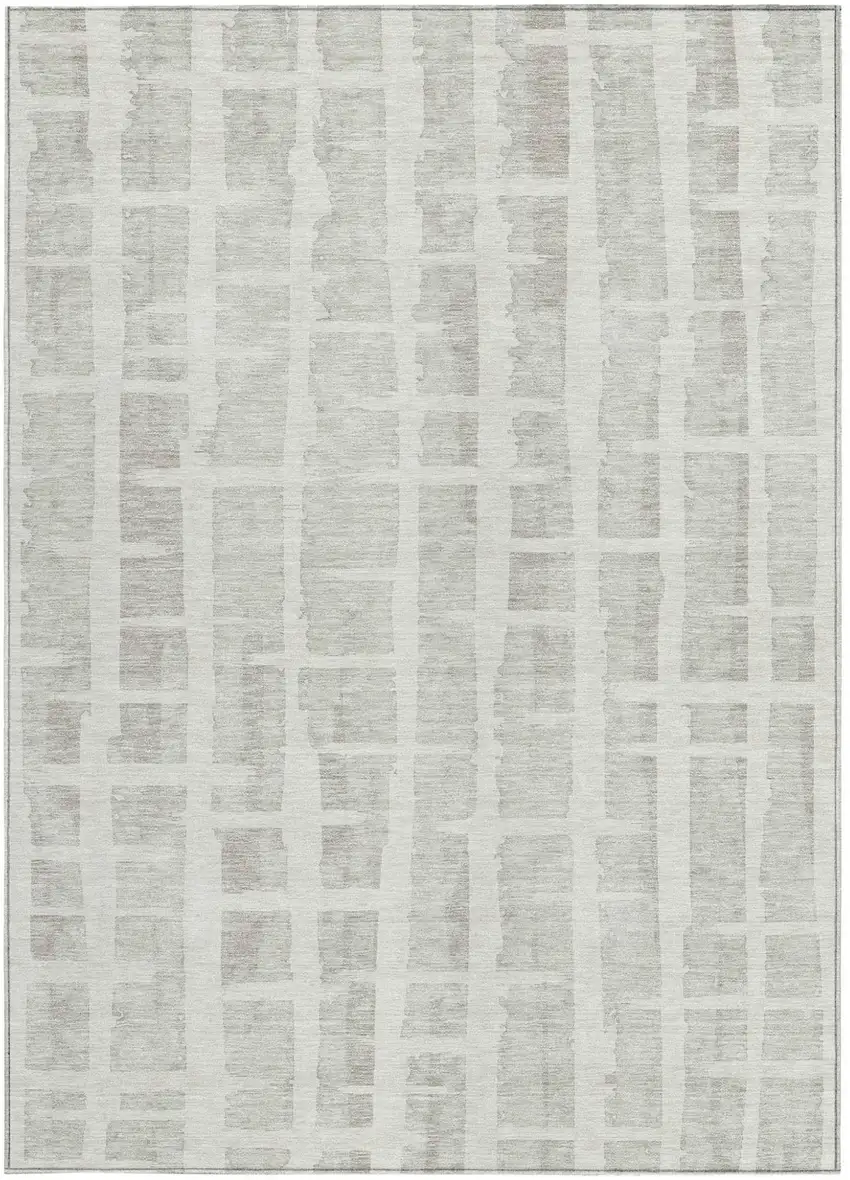 Ivory And Gray Striped Washable Indoor Outdoor Area Rug Photo 6