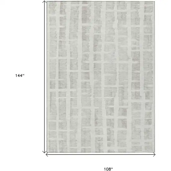 Ivory And Gray Striped Washable Indoor Outdoor Area Rug Photo 3