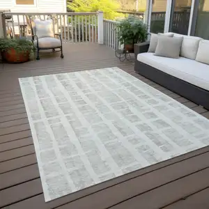 Photo of Ivory And Gray Striped Washable Indoor Outdoor Area Rug
