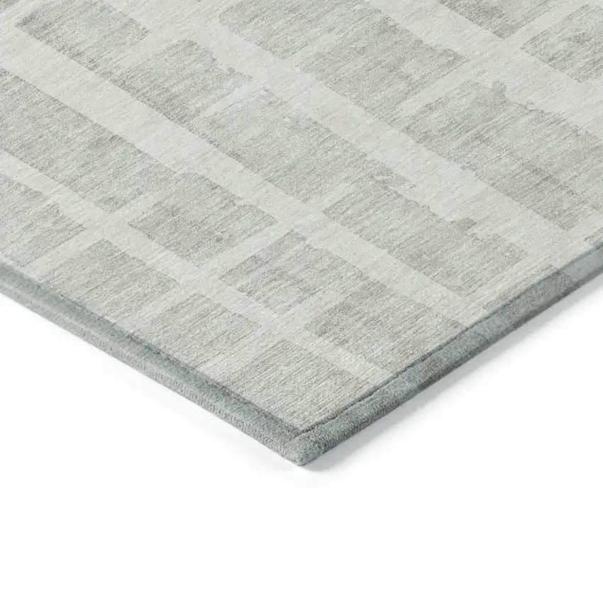 Ivory And Gray Striped Washable Indoor Outdoor Area Rug Photo 5