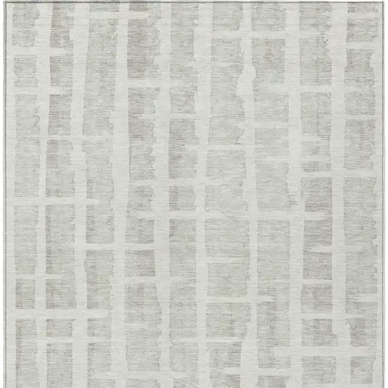 Ivory And Gray Striped Washable Indoor Outdoor Area Rug Photo 6