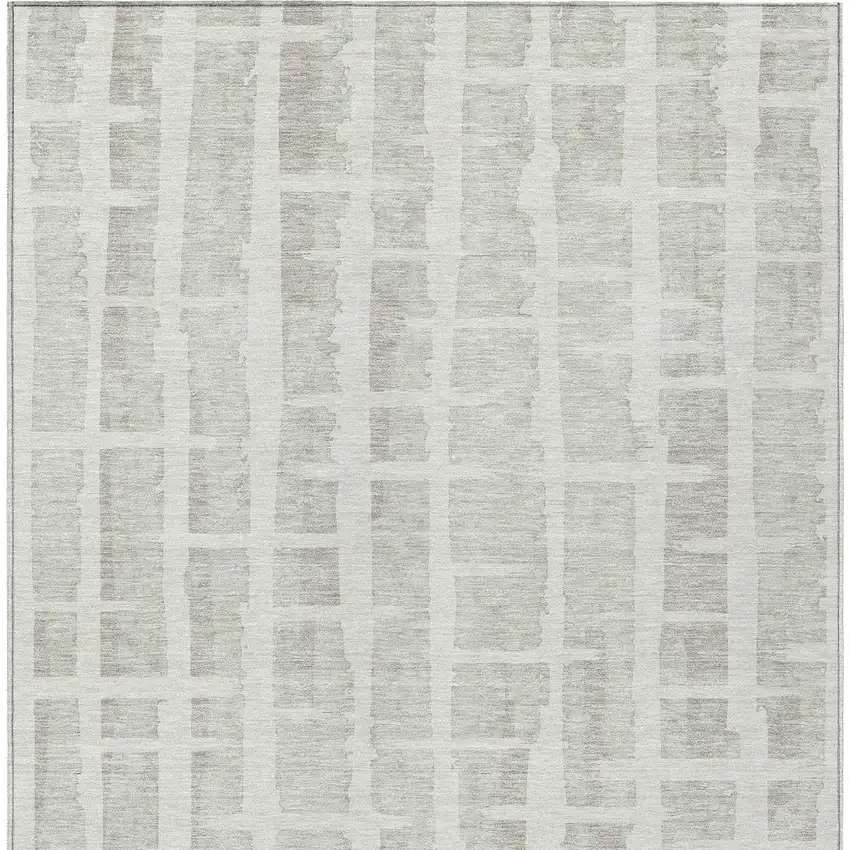 Ivory And Gray Striped Washable Indoor Outdoor Area Rug Photo 6