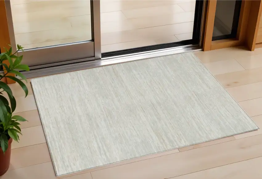 Ivory And Gray Striped Washable Indoor Outdoor Area Rug Photo 1