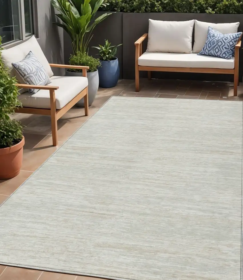 Ivory And Gray Striped Washable Indoor Outdoor Area Rug Photo 1
