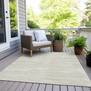 Photo of Ivory And Gray Striped Washable Indoor Outdoor Area Rug