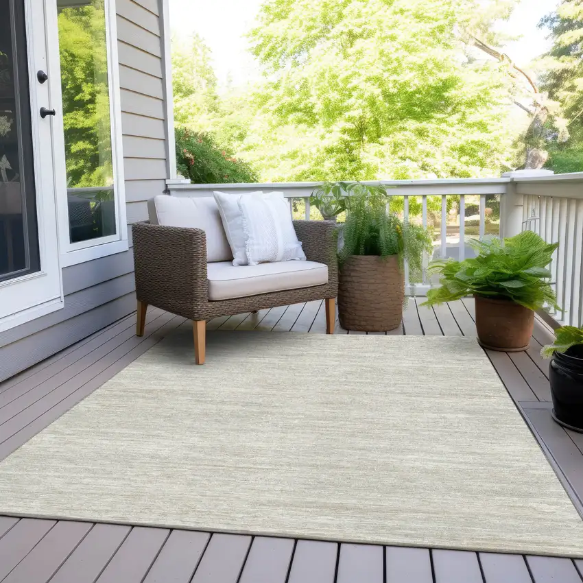 Ivory And Gray Striped Washable Indoor Outdoor Area Rug Photo 8