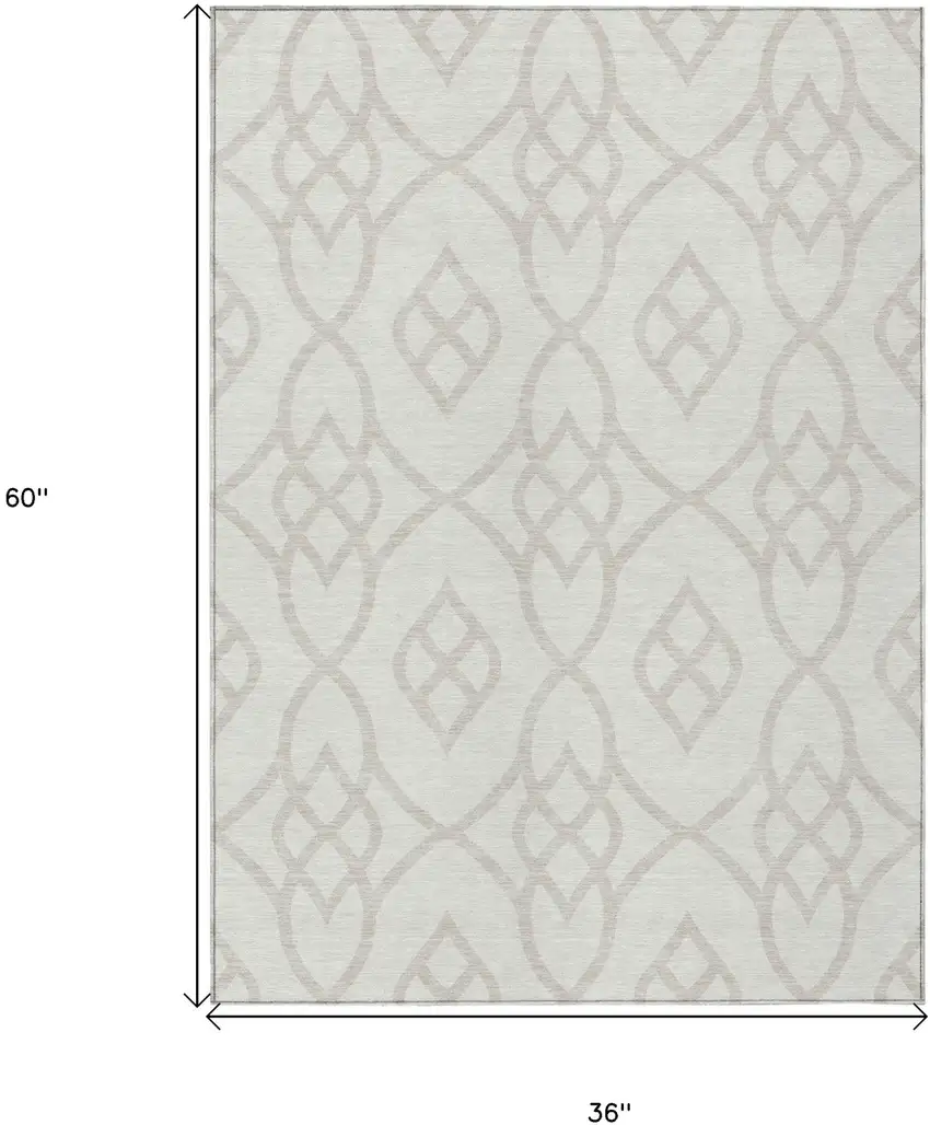 Ivory And Gray Trellis Washable Indoor Outdoor Area Rug Photo 3