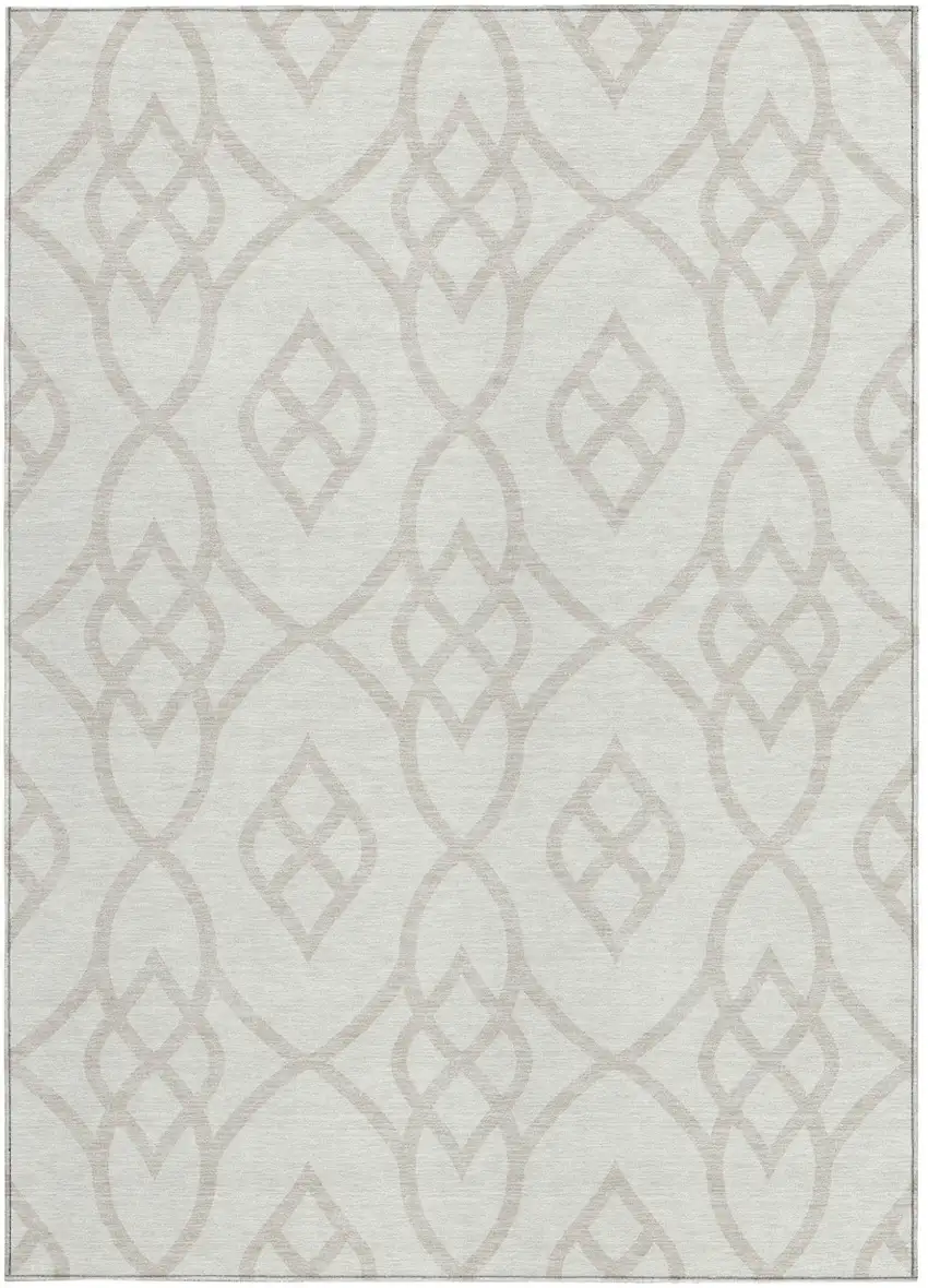 Ivory And Gray Trellis Washable Indoor Outdoor Area Rug Photo 7