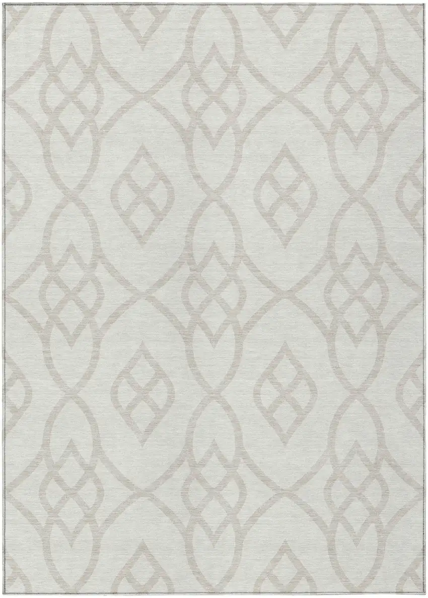 Ivory And Gray Trellis Washable Indoor Outdoor Area Rug Photo 2