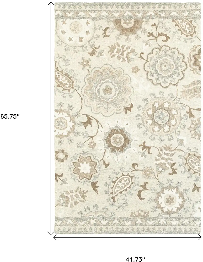 Ivory And Gray Wool Floral Hand Tufted Area Rug Photo 3
