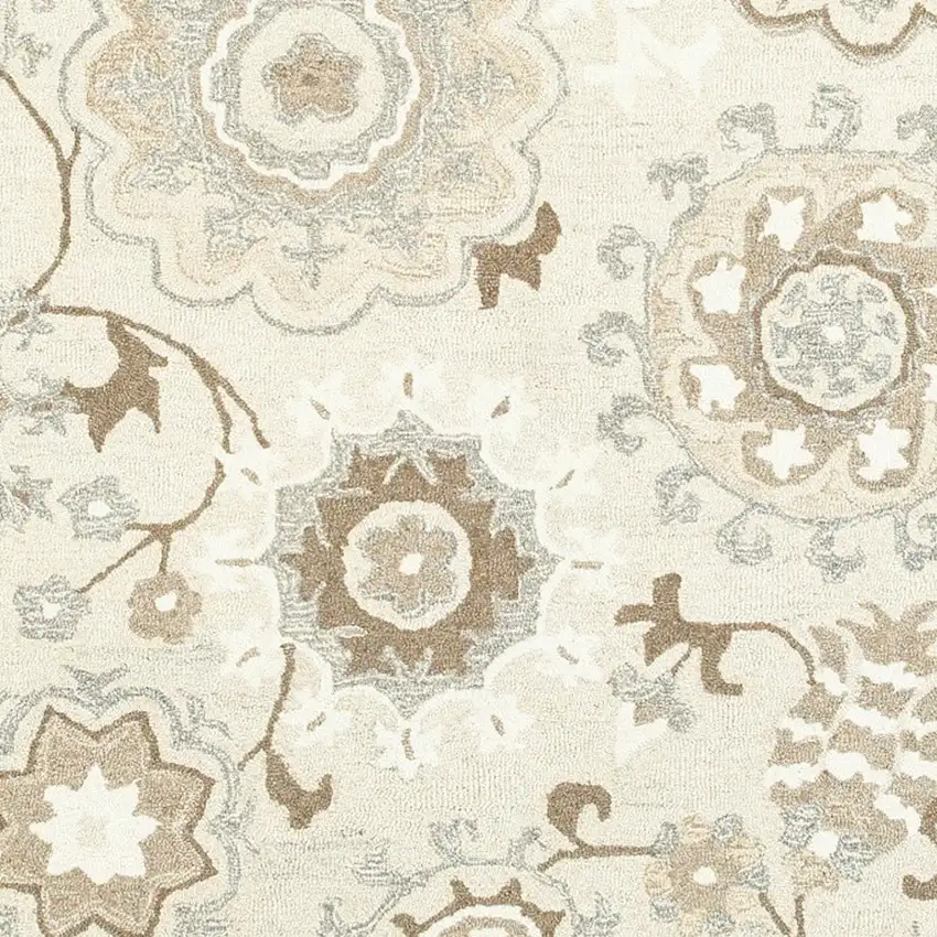 Ivory And Gray Wool Floral Hand Tufted Area Rug Photo 8