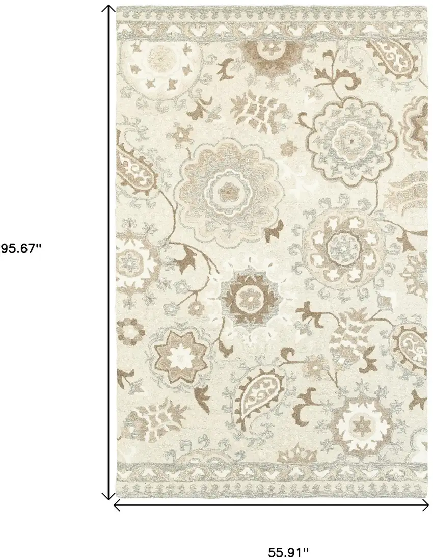 Ivory And Gray Wool Floral Hand Tufted Area Rug Photo 3