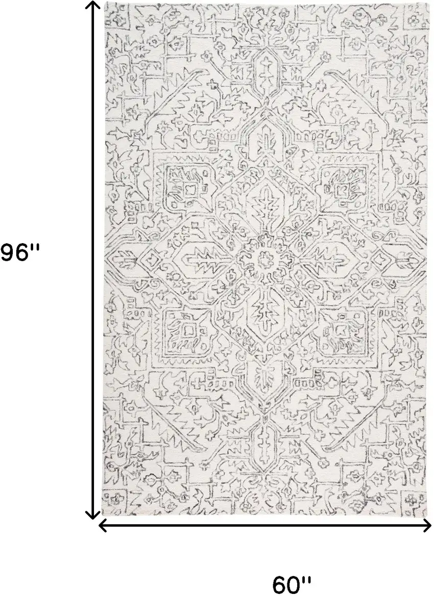 Ivory And Gray Wool Floral Tufted Handmade Stain Resistant Area Rug Photo 10