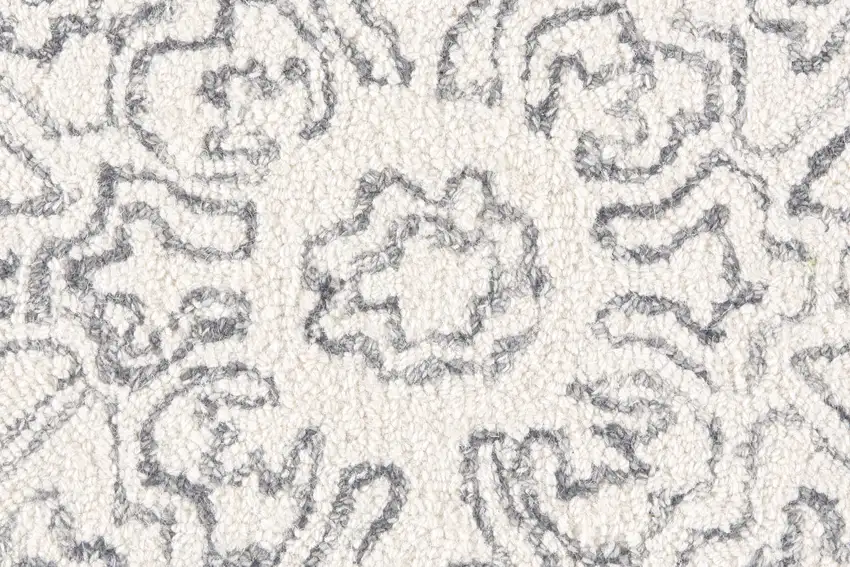 Ivory And Gray Wool Floral Tufted Handmade Stain Resistant Area Rug Photo 9