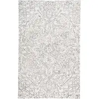 Photo of Ivory And Gray Wool Floral Tufted Handmade Stain Resistant Area Rug
