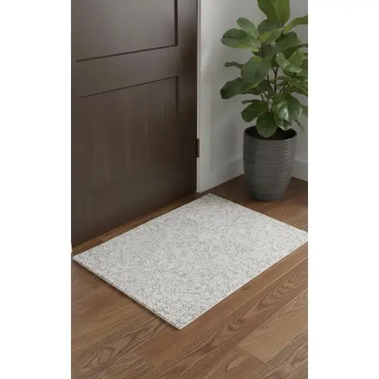 Ivory And Gray Wool Floral Tufted Handmade Stain Resistant Area Rug Photo 1