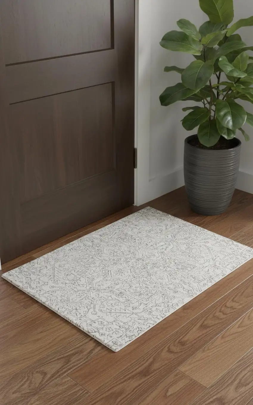 Ivory And Gray Wool Floral Tufted Handmade Stain Resistant Area Rug Photo 1