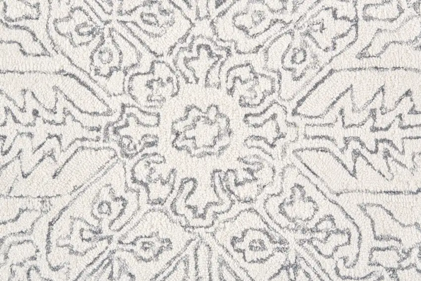 Ivory And Gray Wool Floral Tufted Handmade Stain Resistant Area Rug Photo 9