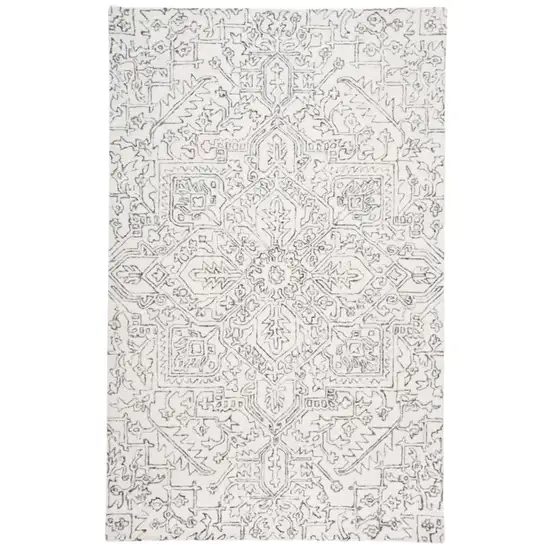 Ivory And Gray Wool Floral Tufted Handmade Stain Resistant Area Rug Photo 2