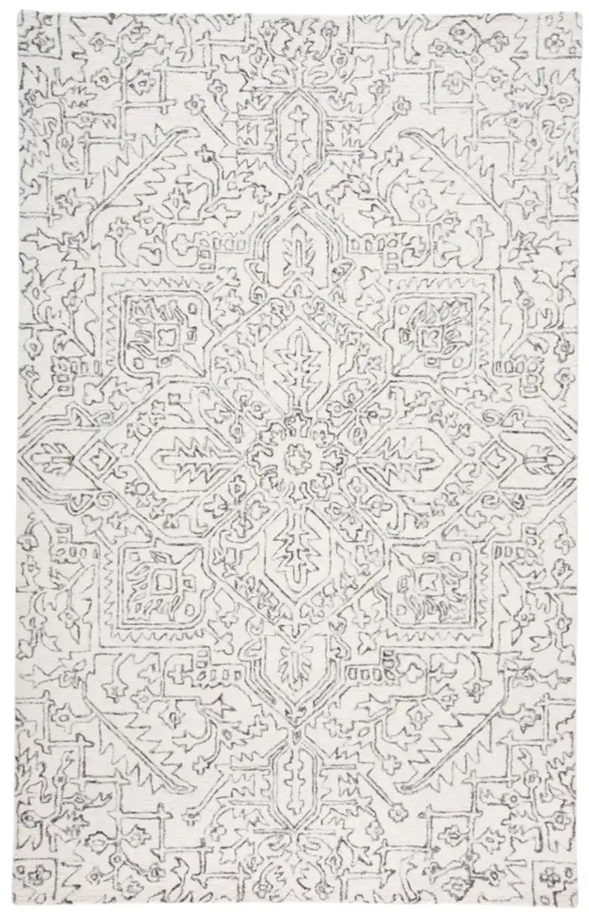 Ivory And Gray Wool Floral Tufted Handmade Stain Resistant Area Rug Photo 2