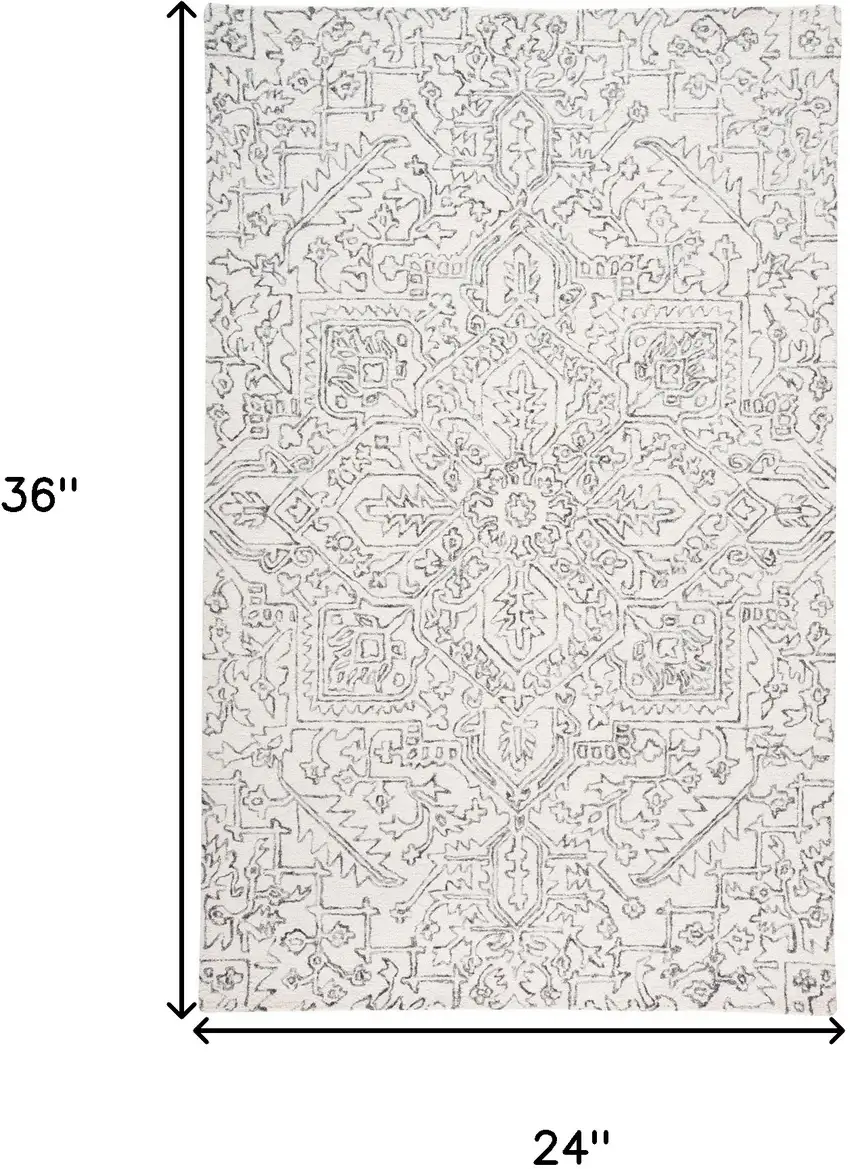 Ivory And Gray Wool Floral Tufted Handmade Stain Resistant Area Rug Photo 10