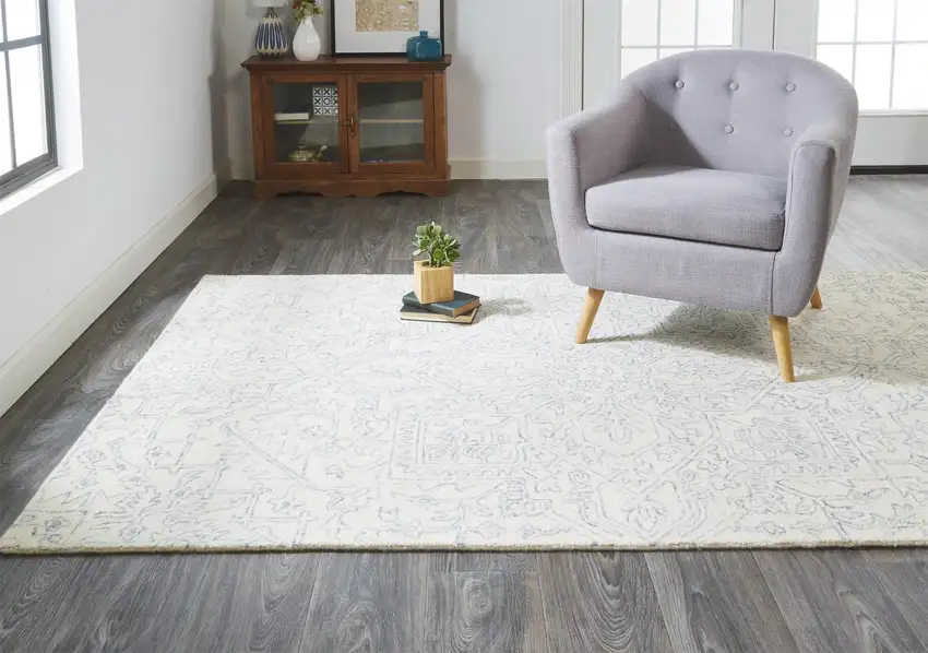 Ivory And Gray Wool Floral Tufted Handmade Stain Resistant Area Rug Photo 8