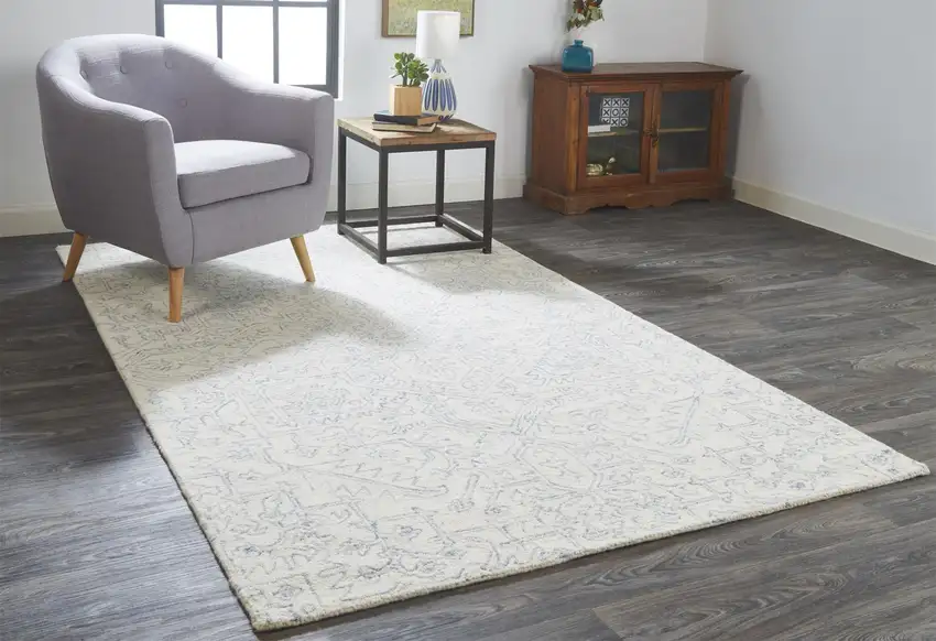 Ivory And Gray Wool Floral Tufted Handmade Stain Resistant Area Rug Photo 7