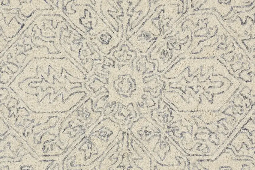 Ivory And Gray Wool Floral Tufted Handmade Stain Resistant Area Rug Photo 9