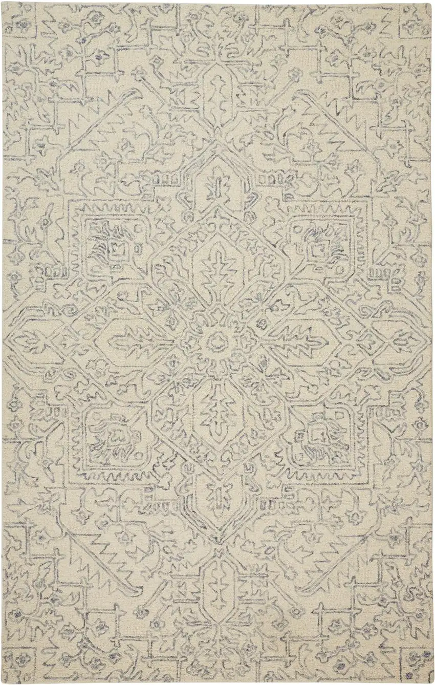 Ivory And Gray Wool Floral Tufted Handmade Stain Resistant Area Rug Photo 2