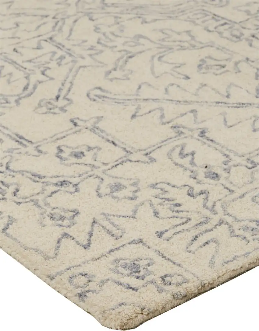 Ivory And Gray Wool Floral Tufted Handmade Stain Resistant Area Rug Photo 4