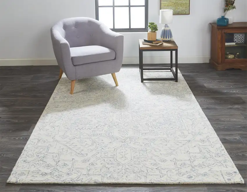 Ivory And Gray Wool Floral Tufted Handmade Stain Resistant Area Rug Photo 6