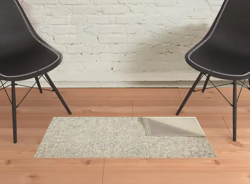 Ivory And Gray Wool Floral Tufted Handmade Stain Resistant Area Rug Photo 2