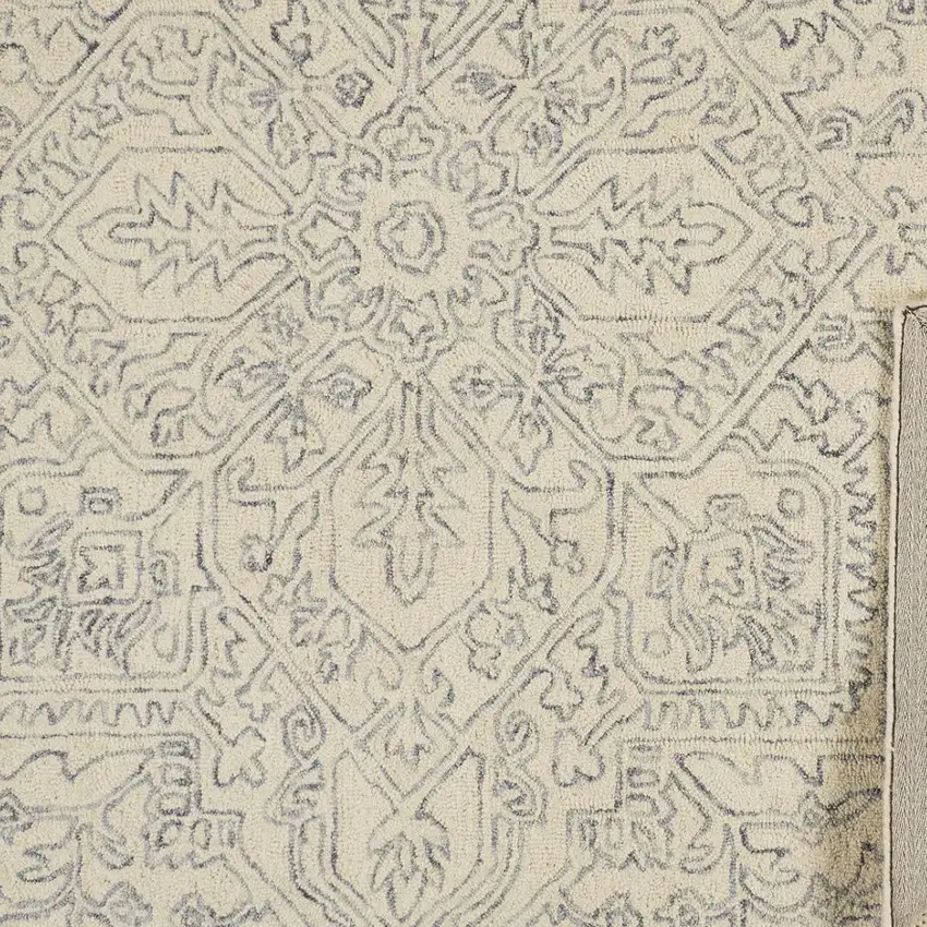Ivory And Gray Wool Floral Tufted Handmade Stain Resistant Area Rug Photo 4