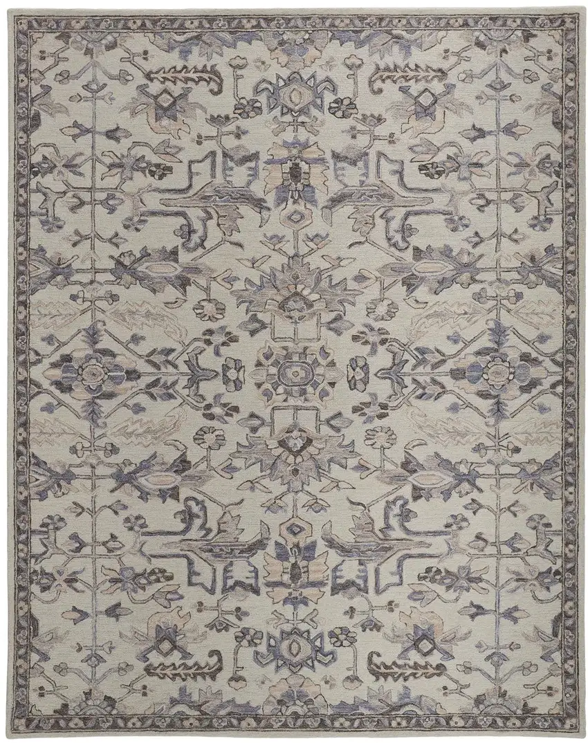 Ivory And Gray Wool Floral Tufted Handmade Stain Resistant Area Rug Photo 2