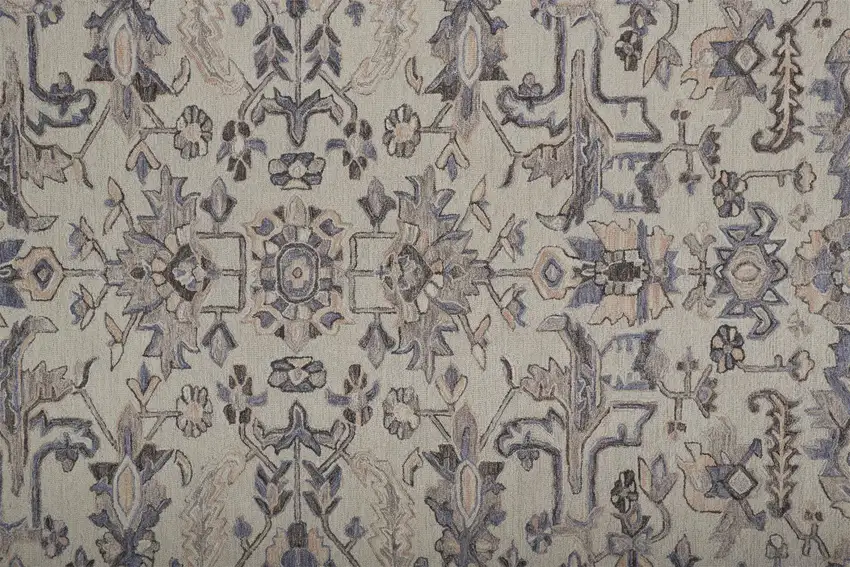 Ivory And Gray Wool Floral Tufted Handmade Stain Resistant Area Rug Photo 5