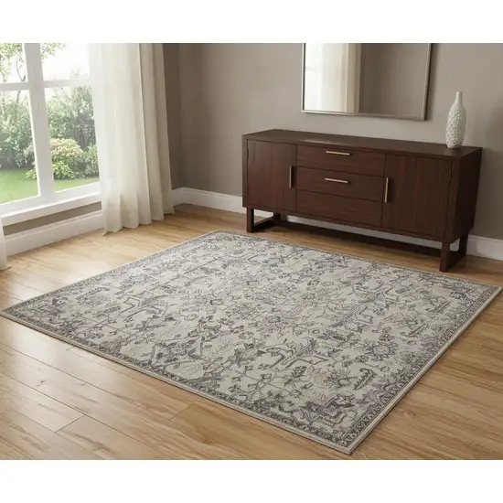 Ivory And Gray Wool Floral Tufted Handmade Stain Resistant Area Rug Photo 1