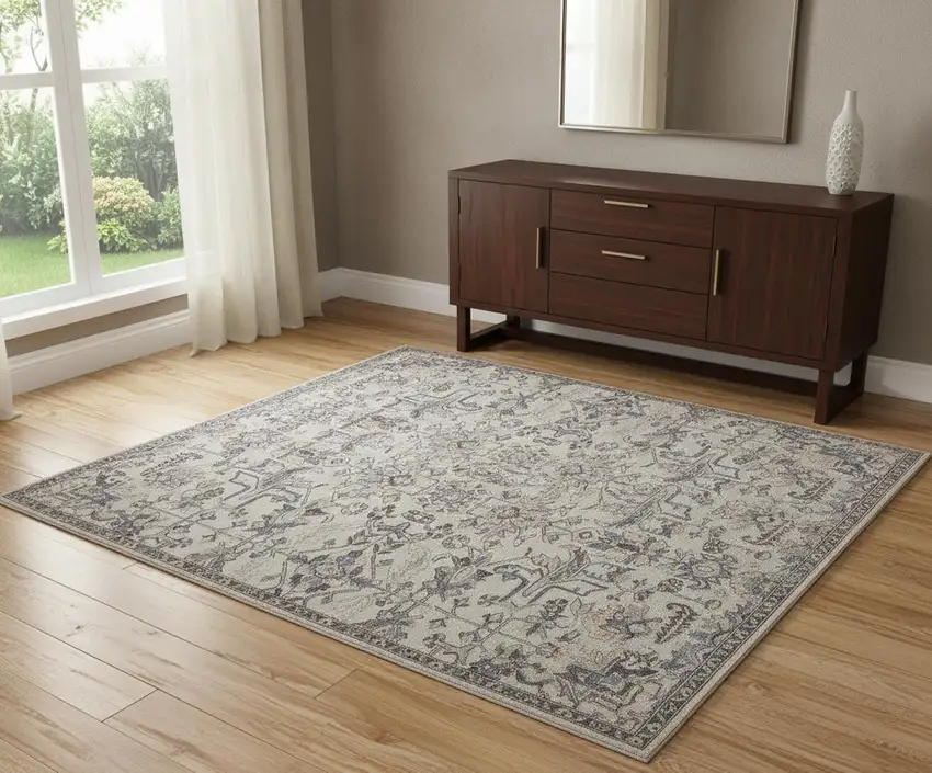 Ivory And Gray Wool Floral Tufted Handmade Stain Resistant Area Rug Photo 1