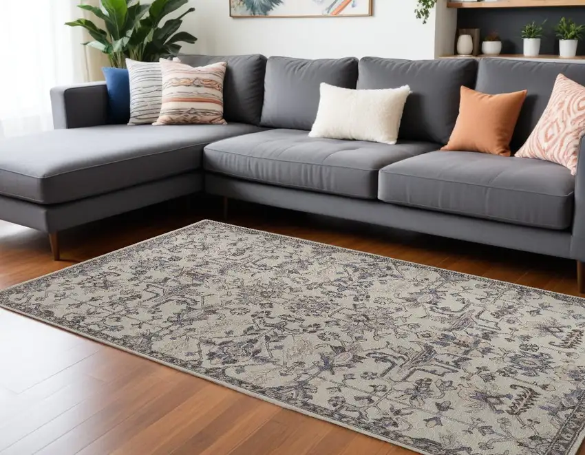 Ivory And Gray Wool Floral Tufted Handmade Stain Resistant Area Rug Photo 1