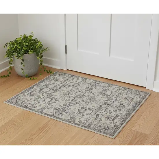 Ivory And Gray Wool Floral Tufted Handmade Stain Resistant Area Rug Photo 1
