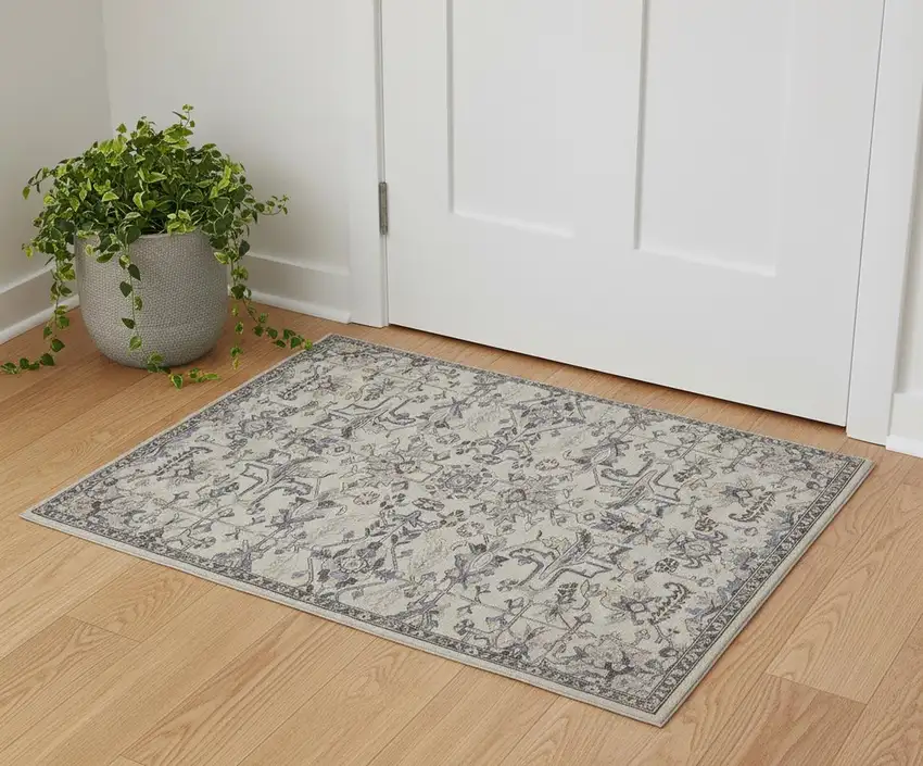 Ivory And Gray Wool Floral Tufted Handmade Stain Resistant Area Rug Photo 1