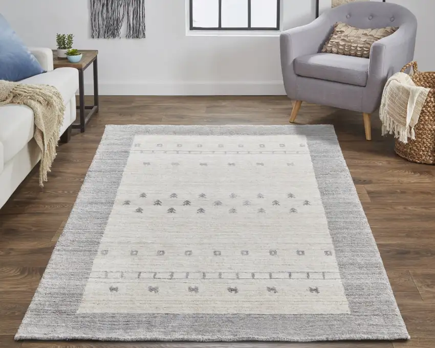 Ivory And Gray Wool Hand Knotted Stain Resistant Area Rug Photo 6