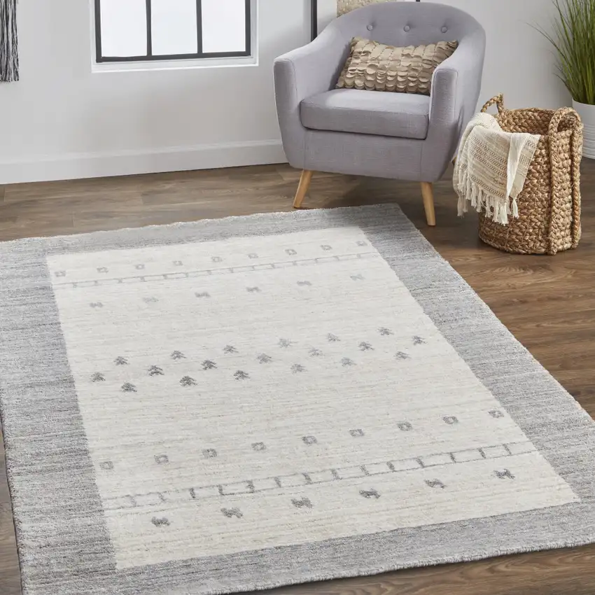 Ivory And Gray Wool Hand Knotted Stain Resistant Area Rug Photo 7