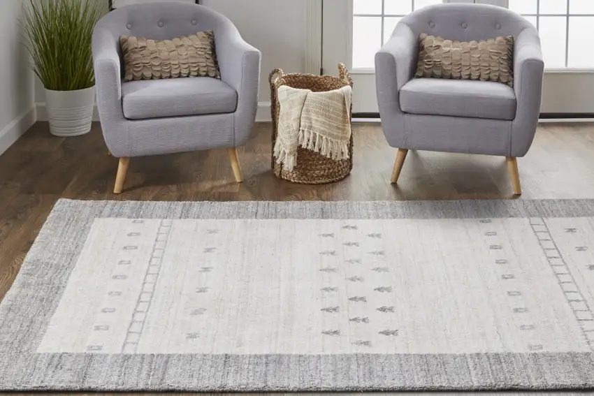 Ivory And Gray Wool Hand Knotted Stain Resistant Area Rug Photo 8
