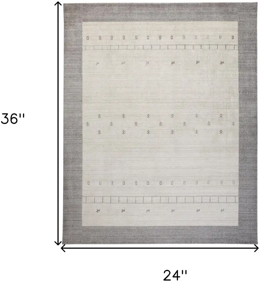 Ivory And Gray Wool Hand Knotted Stain Resistant Area Rug Photo 10