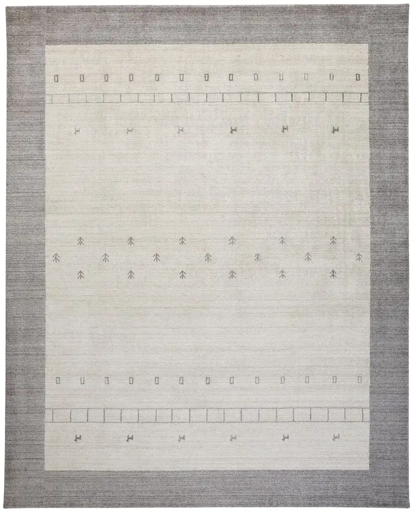 Ivory And Gray Wool Hand Knotted Stain Resistant Area Rug Photo 1