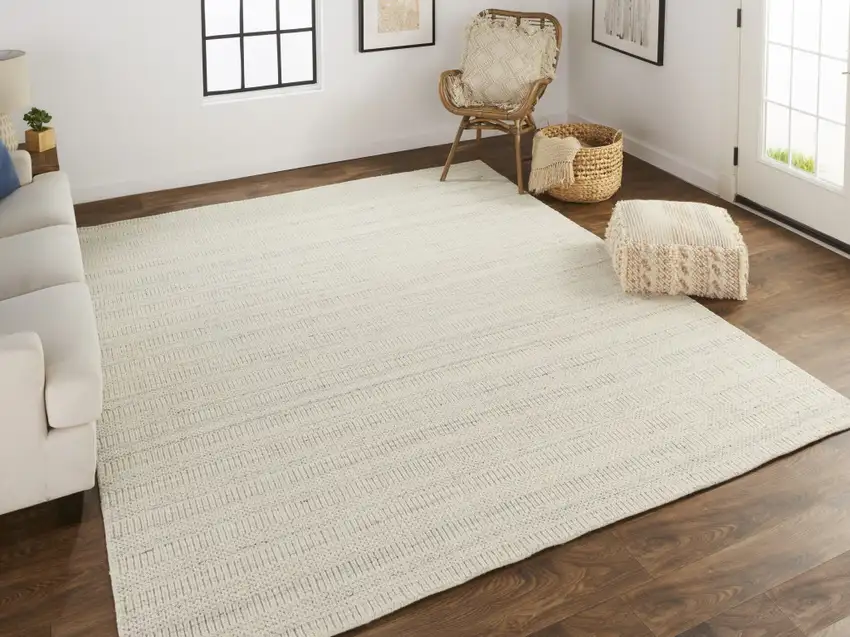 Ivory And Gray Wool Hand Woven Stain Resistant Area Rug Photo 7
