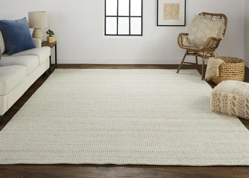 Ivory And Gray Wool Hand Woven Stain Resistant Area Rug Photo 6