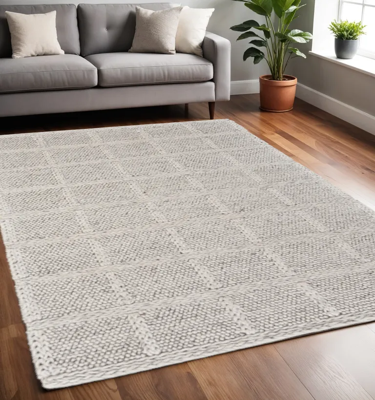 Ivory And Gray Wool Plaid Hand Woven Stain Resistant Area Rug Photo 4