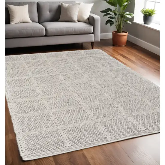 Gray and Ivory Wool Plaid Hand Woven Area Rug Photo 1