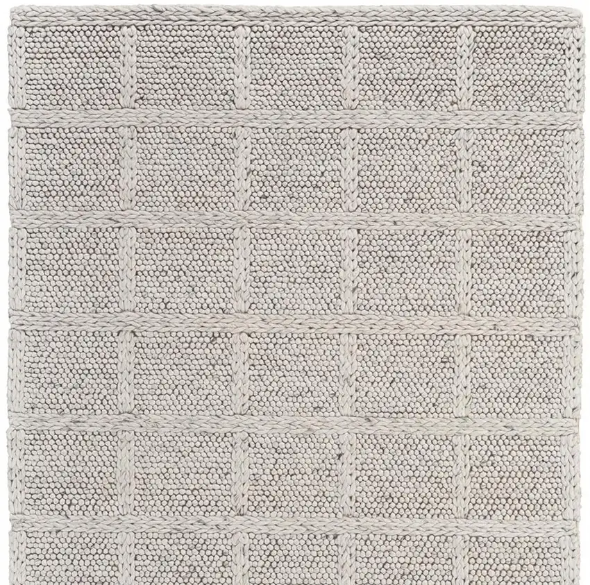 Gray and Ivory Wool Plaid Hand Woven Area Rug Photo 5